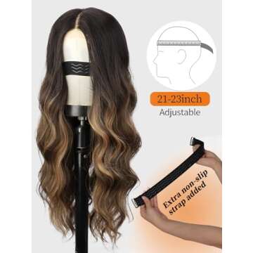 Cisyia Brown Wig, Ombre Brown Highlight Wigs for Women with Dark Roots, Long Wavy Lace Hairline Wig,...