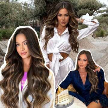 Cisyia Brown Wig, Ombre Brown Highlight Wigs for Women with Dark Roots, Long Wavy Lace Hairline Wig, 26 Inch Middle Part Synthetic Heat Resistant Wig for Daily Cosplay Party Use