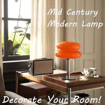 Glivpny Orange Mushroom Bedside Table Lamp,Mid Century Modern Lamp for Nightstand, Dimmable Retro Eg...