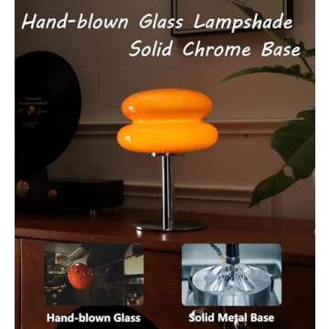 Glivpny Orange Mushroom Bedside Table Lamp,Mid Century Modern Lamp for Nightstand, Dimmable Retro Egg Tart Lamp, Cute Home Decor Lamps Aesthetic Lamps for Bedroom Living Room (Orange)