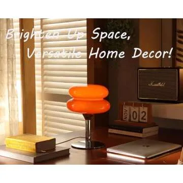 Glivpny Orange Mushroom Bedside Table Lamp,Mid Century Modern Lamp for Nightstand, Dimmable Retro Egg Tart Lamp, Cute Home Decor Lamps Aesthetic Lamps for Bedroom Living Room (Orange)