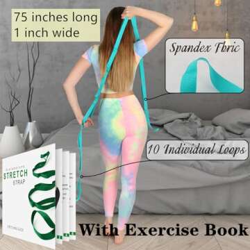 Scotamalone Stretching Strap Yoga Strap Physical Therapy for Home Workout, Exercise, Pilates and Gymnastics with Exercise Book 10 Loops Non-Elastic Stretch Bands with Aesthetic Packaging for Women & Men