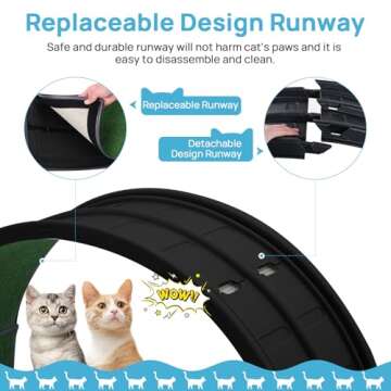 Cat Exercise Wheel, 31.5 Inch Cat Treadmill for Indoor Cats, Cat Running Wheel with Carpeted Runway, Easy to Install & Fitness & Health, Suitable for Most Cats, Plastic Cat Wheel