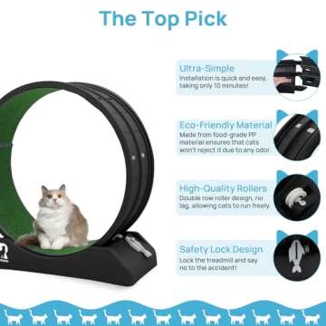 Cat Exercise Wheel, 31.5 Inch Cat Treadmill for Indoor Cats, Cat Running Wheel with Carpeted Runway, Easy to Install & Fitness & Health, Suitable for Most Cats, Plastic Cat Wheel