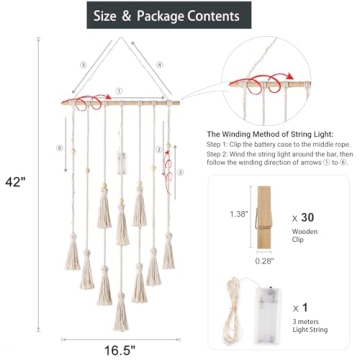 Mkono Hanging Photo Display with Lights & Clips