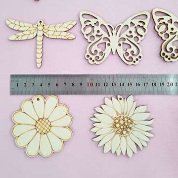 48PCS Unfinished Wood Insect Cutouts with Sling Hole,Butterfly Wooden Blank Paint Crafts for Kids Pa...
