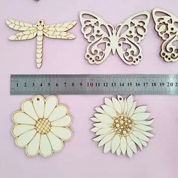 48PCS Unfinished Wood Insect Cutouts with Sling Hole,Butterfly Wooden Blank Paint Crafts for Kids Pa...
