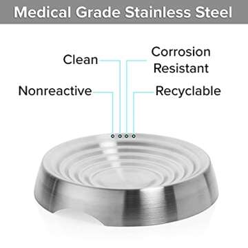 CatGuru Cat Bowls, Whisker Stress Free Cat Food Bowl, Reliefs Whisker Fatigue, Wide Cat Bowl, Non Slip Cat Food Bowls, Shallow Cat Dish, Cat Feeding & Watering Supplies (Stainless Steel)