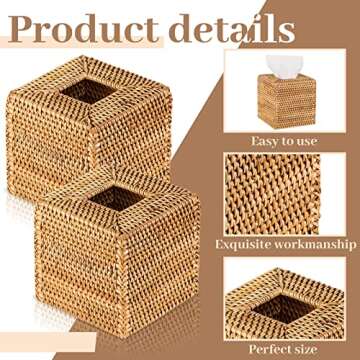 Kigley Rattan Tissue Box Cover Set for Stylish Decor