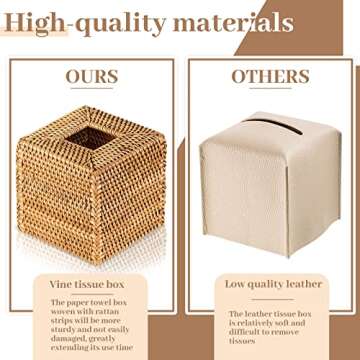 Kigley Rattan Tissue Box Cover Set for Stylish Decor