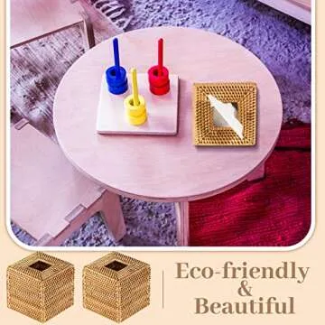 Kigley Rattan Tissue Box Cover Set for Stylish Decor