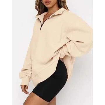 BASQDOV Women's Casual Sweatshirts 1/4 Zipper Long Sleeve Fall Top Oversized Pullover Tunics Teen Gi...