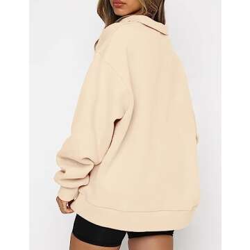 BASQDOV Women's Casual Sweatshirts 1/4 Zipper Long Sleeve Fall Top Oversized Pullover Tunics Teen Girls Fall Y2K Clothes(Beige,Small)