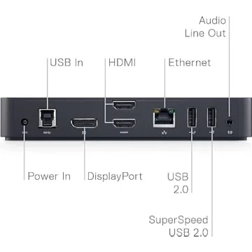 Dell USB 3.0 Ultra HD/4K Triple Display Docking Station (D3100), Black