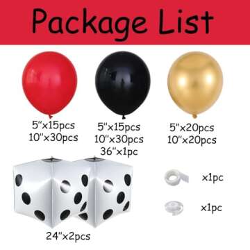 Casino Theme Party Decorations 133PCS Red and Black Gold Balloon Garland Arch Kit with Dice Foil Bal...