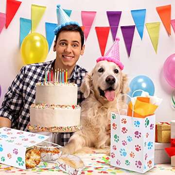 Clabby 24 Pieces Paw Bags Gift Bags Dog Party Favors Puppy Dog Paw Print Treat Bags Paper Dog Goodie...