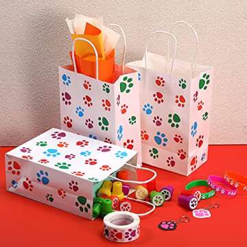 Clabby Paw Print Gift Bags for Pet Parties 24 Pieces