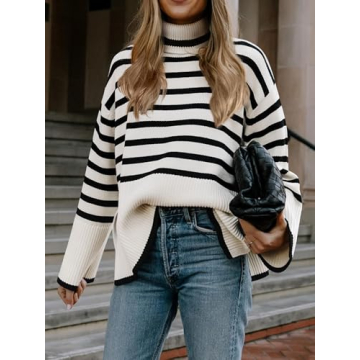 Women's Cozy Striped Pullover Sweater for Casual Elegance