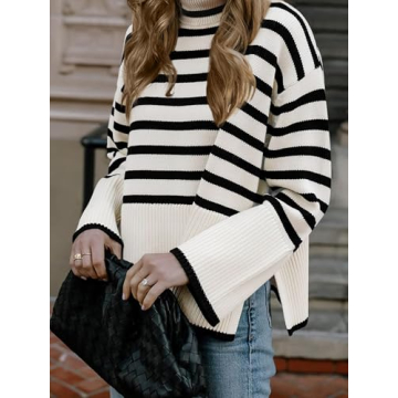 Women's Cozy Striped Pullover Sweater for Casual Elegance