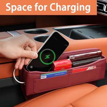 KUKEO Car Seat Gap Filler Organizer, Front Seat and Gap Organizer, Adjustable Car Accessories for Phones, Glasses, Keys, Cards (Grey, 2 Pack)