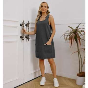 Xaspee Denim Overall Dress for Women Casual Mini Sleeveless Jean Vintage Jumper Skirt Dress with Poc...