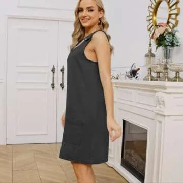 Xaspee Denim Overall Dress for Women Casual Mini Sleeveless Jean Vintage Jumper Skirt Dress with Pockets (Black, S)