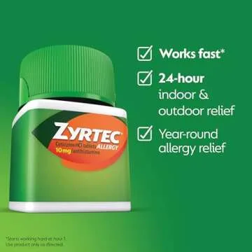 Zyrtec 24 Hour Allergy Relief Tablets, Indoor & Outdoor Allergy Medicine with 10 mg Cetirizine HCl Antihistamine for Allergies, Bundle of one, 30 ct Bottle & Three,1 ct Travel Packs