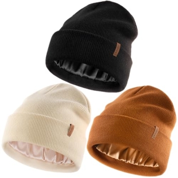 FURTALK Womens Winter Warm Satin Lined Beanie Hats Silk Lining Unisex Knit Slouchy Caps