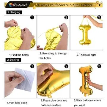 iPartycool 24pcs Happy Birthday Balloons, Birthday Decorations, 3D Gold Premium Foil Letter Happy Birthday Banner with 6pcs Star Balloons for Kids Men Women Adults Birthday Party Decorations Supplies