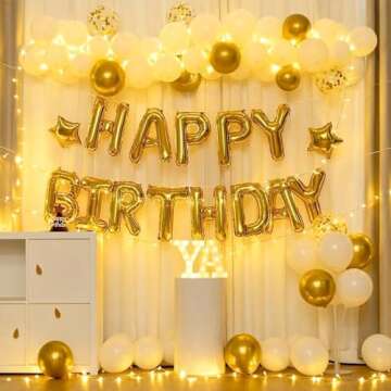iPartycool 24pcs Happy Birthday Balloons, Birthday Decorations, 3D Gold Premium Foil Letter Happy Birthday Banner with 6pcs Star Balloons for Kids Men Women Adults Birthday Party Decorations Supplies