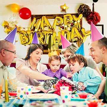 iPartycool 24pcs Happy Birthday Balloons, Birthday Decorations, 3D Gold Premium Foil Letter Happy Birthday Banner with 6pcs Star Balloons for Kids Men Women Adults Birthday Party Decorations Supplies