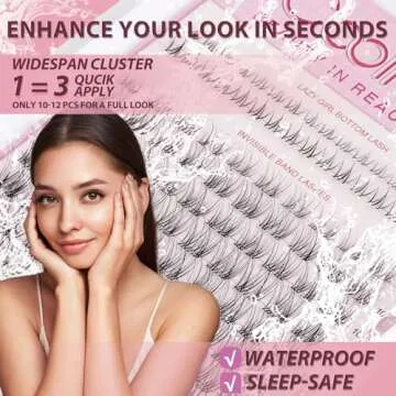 Venus Lash Clusters Kit 8-16mm with 5-6mm Bottom Lashes Wispy Natural Eyelash Clusters Kit D Curl -WideSpan DIY Eyelash Extension Kit Individual Fake Eyelashes Clusters Kit Thin Invisible Lash Band