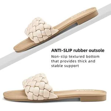 ATHMILE Braided Womens Sandals Round Open Toe Fashion Slide Sandals Women Dressy Summer Flat Beach Nude Size 8