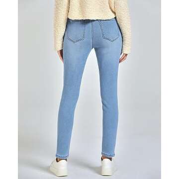 GRAPENT Fall Outfits for Women Fleece Lined Jeans Women Cute Clothes for Women Womens High Waisted Pants Warm Clothes High Waist Jeggings Color Cool Blue Large Size 12 Size 14