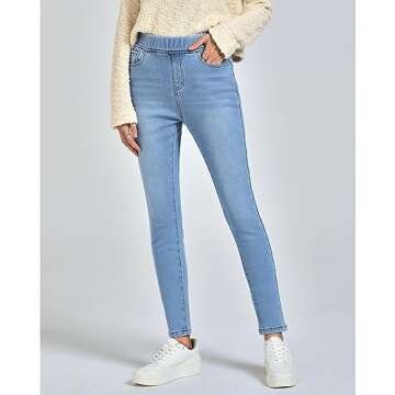 GRAPENT Fall Outfits for Women Fleece Lined Jeans Women Cute Clothes for Women Womens High Waisted Pants Warm Clothes High Waist Jeggings Color Cool Blue Large Size 12 Size 14