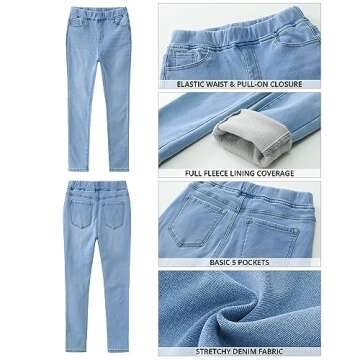 GRAPENT Fall Outfits for Women Fleece Lined Jeans Women Cute Clothes for Women Womens High Waisted Pants Warm Clothes High Waist Jeggings Color Cool Blue Large Size 12 Size 14