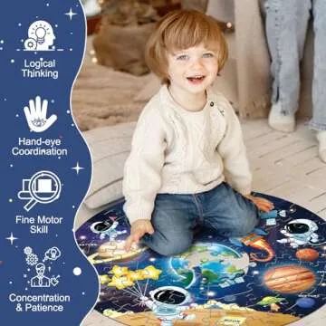 Round Jigsaw Puzzles,Floor Puzzle for Kids,Large 70 Piece Puzzle for Toddler Ages 3-5,Preschool Learning Educational Toy Christmas Birthday Gift for 4-8 Years Old Boy Girl (Solar)