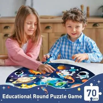 Round Jigsaw Puzzles,Floor Puzzle for Kids,Large 70 Piece Puzzle for Toddler Ages 3-5,Preschool Learning Educational Toy Christmas Birthday Gift for 4-8 Years Old Boy Girl (Solar)