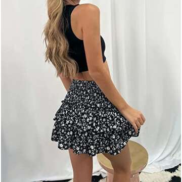 Women Preppy Swing Y2K Mini Skirt Floral Pleated High Waist Tiered Ruffle Skirt Summer Fairycore Skirts Cottagecore Clothing