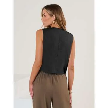 AUTOMET Vest for Women Summer Tops Spring Outfits Linen 2025 Fashion Button Down Sleeveless Business Casual Dressy Clothes Black L
