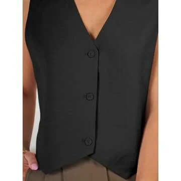 AUTOMET Vest for Women Summer Tops Spring Outfits Linen 2025 Fashion Button Down Sleeveless Business Casual Dressy Clothes Black L