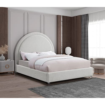 Meridian Milo-K Cream Upholstered King Bed, Elegant Design