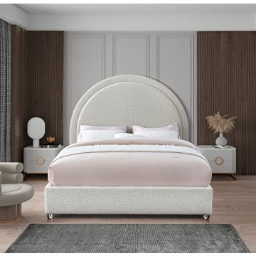 Meridian Milo-K Cream Upholstered King Bed, Elegant Design