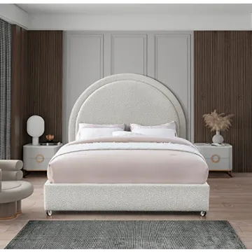 Meridian Milo-K Cream Upholstered King Bed, Elegant Design