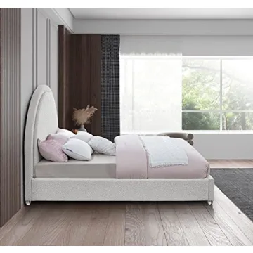 Meridian Milo-K Cream Upholstered King Bed, Elegant Design