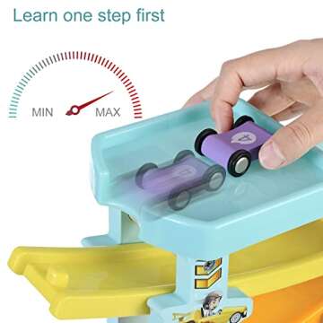 KMiKE Wooden Race Track Car Ramp Racer with 6 Mini Cars for Toddler Toys, 1 2 3 4 Year Old Boy Girl Christmas Birthday Gifts