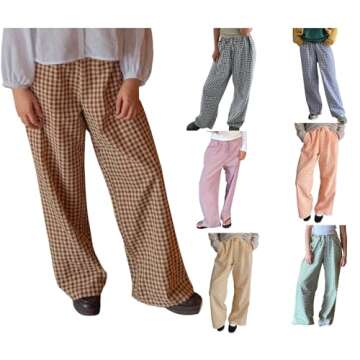 Women Y2K Striped Wide Leg Lounge Pants Loose Fit Elastic Waist Plaid Pinstripe Trousers Going Out P...