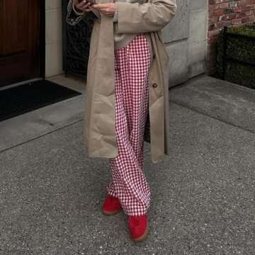 Women Y2K Striped Wide Leg Lounge Pants Loose Fit Elastic Waist Plaid Pinstripe Trousers Going Out Pants Streetwear (Red, XL)