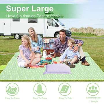 Beach Blanket Sandproof 80''x78'' Picnic Mat/Blanket Waterproof Foldable Beach Mat Outdoor Extra Large Foldable Camping Blanket for Beach Grass Travel Camping Park (Green, Daisy)