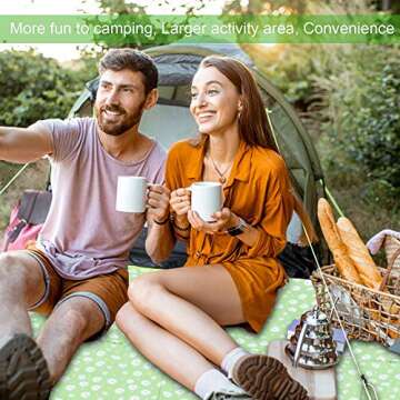 Beach Blanket Sandproof 80''x78'' Picnic Mat/Blanket Waterproof Foldable Beach Mat Outdoor Extra Large Foldable Camping Blanket for Beach Grass Travel Camping Park (Green, Daisy)